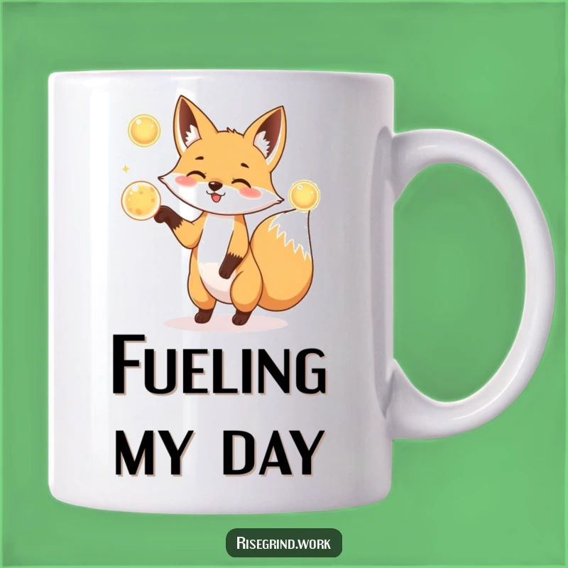 Funny Fox Juggler Mug: Energy Orbs & Playful Fox, Unique Gift Idea