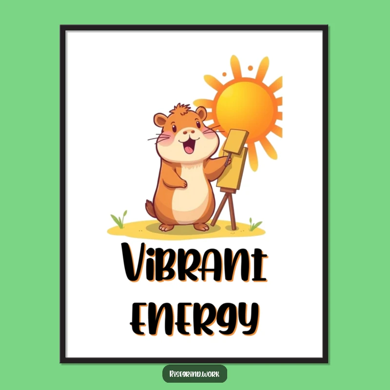 Funny Capybara Sun Painter Digital Art: Cheerful Art & Sun Print