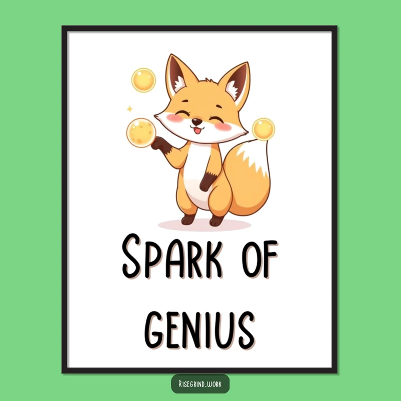 Funny Fox Juggler Digital Art: Energy Orb & Playful Fox Print