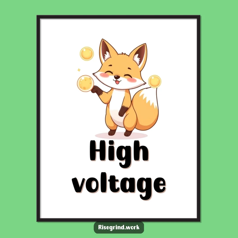 Funny Fox Juggler Poster: Energy Orbs & Playful Fox Wall Art