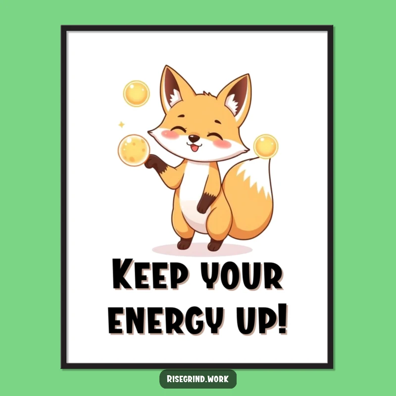 Funny Free Printable Wall Art: Playful Fox Juggling Energy Orbs Decor