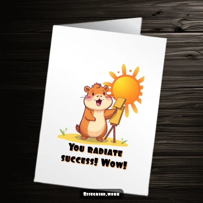 Funny Free Printable Congratulations Card: A happy capybara paints a massive, bright sun, symbolizing a brilliant accomplishment.