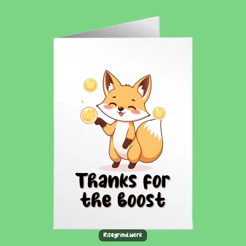 Free Printable Thank You Fox Card: Juggling Fox Sends Energy Thanks