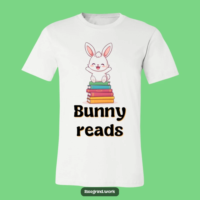 Funny Bunny Book Hopper T-Shirt: Joyful Hop & Colorful Books Tee